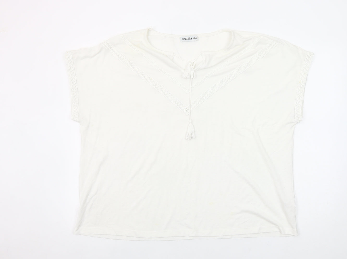 Gallery Women’s White XL Tunic Blouse with Tassel Tie Detail