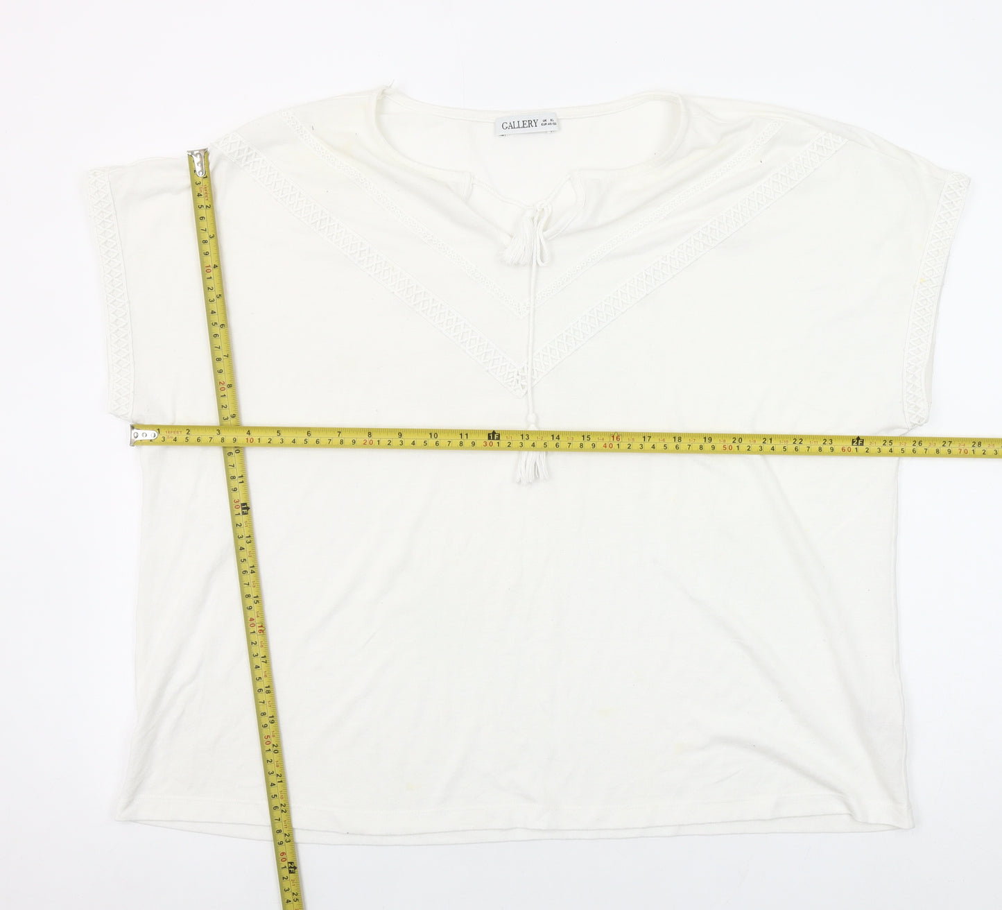 Gallery Women’s White XL Tunic Blouse with Tassel Tie Detail