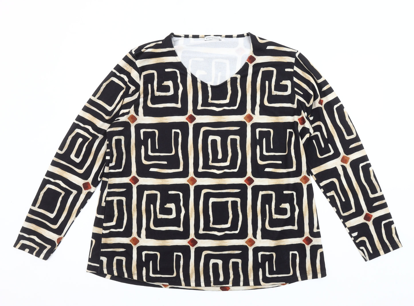 STRATEGGA Womens Multicoloured Geometric Long Sleeve Polyester Top Size 2XL