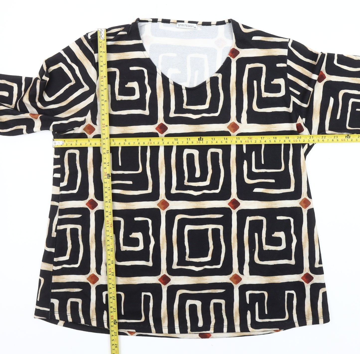 STRATEGGA Womens Multicoloured Geometric Long Sleeve Polyester Top Size 2XL