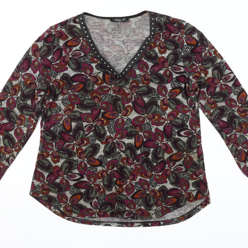 Sophie B Women Multicoloured Floral Studded V-Neck Tunic Blouse Size 14