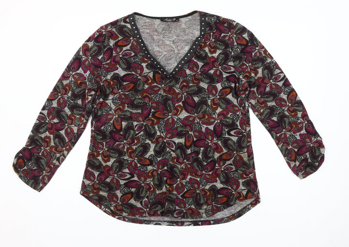 Sophie B Women Multicoloured Floral Studded V-Neck Tunic Blouse Size 14