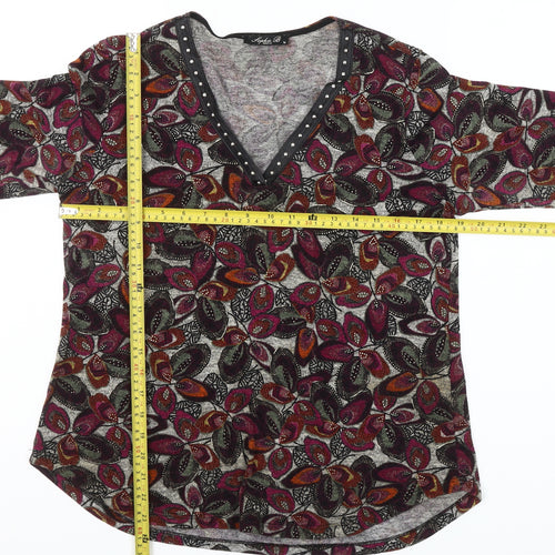 Sophie B Women Multicoloured Floral Studded V-Neck Tunic Blouse Size 14