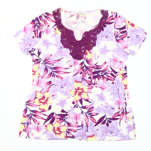 Dunnes Stores Womens Multicoloured Floral Crochet Neck Tunic T-Shirt Size 20