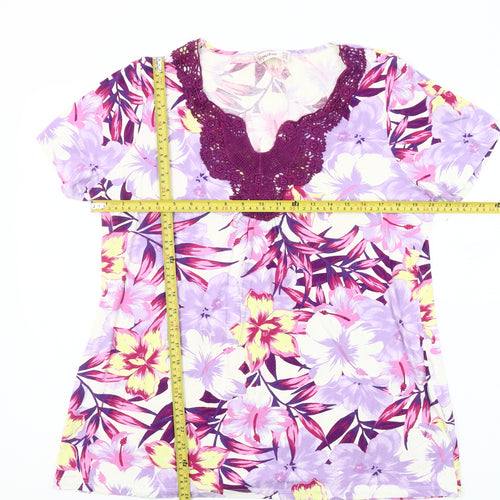 Dunnes Stores Womens Multicoloured Floral Crochet Neck Tunic T-Shirt Size 20