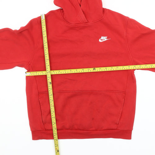 Nike Red Pullover Hoodie Unisex Kids 13-14 Years Fleece Cotton Blend