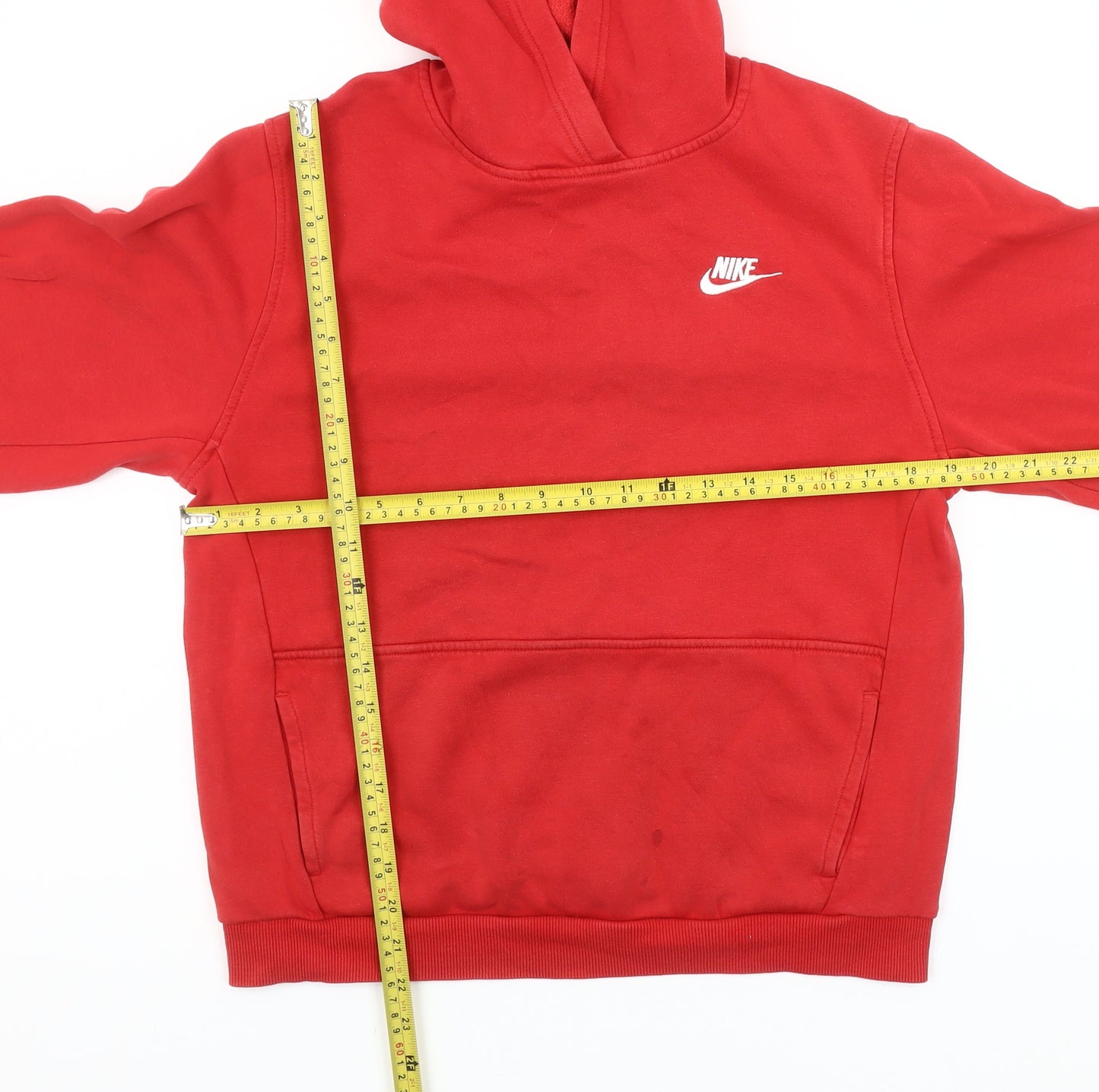 Nike Red Pullover Hoodie Unisex Kids 13-14 Years Fleece Cotton Blend
