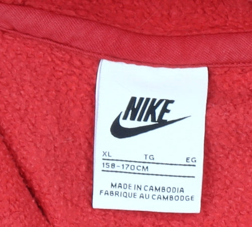 Nike Red Pullover Hoodie Unisex Kids 13-14 Years Fleece Cotton Blend