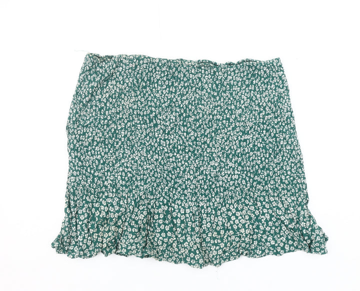 H&M Divided Women's Green Floral A-Line Short Skirt Size L