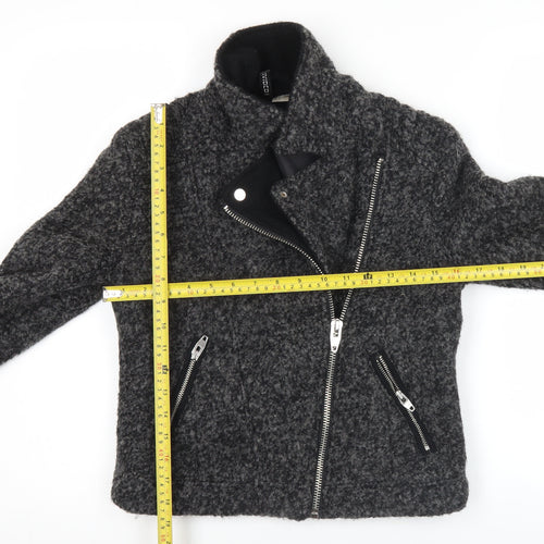H&M Divided Women's Grey Wool Biker Jacket Size 8 Cropped Zip Style