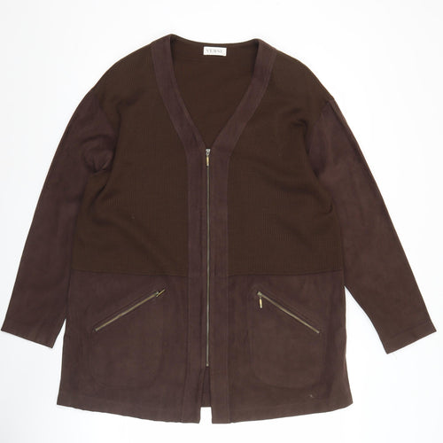 Verse Womens Brown Wool Blend Zip Up Mid-Length Jacket Size 16