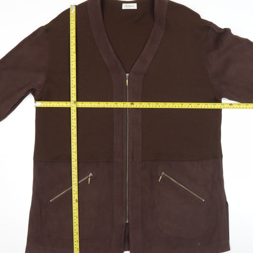 Verse Womens Brown Wool Blend Zip Up Mid-Length Jacket Size 16