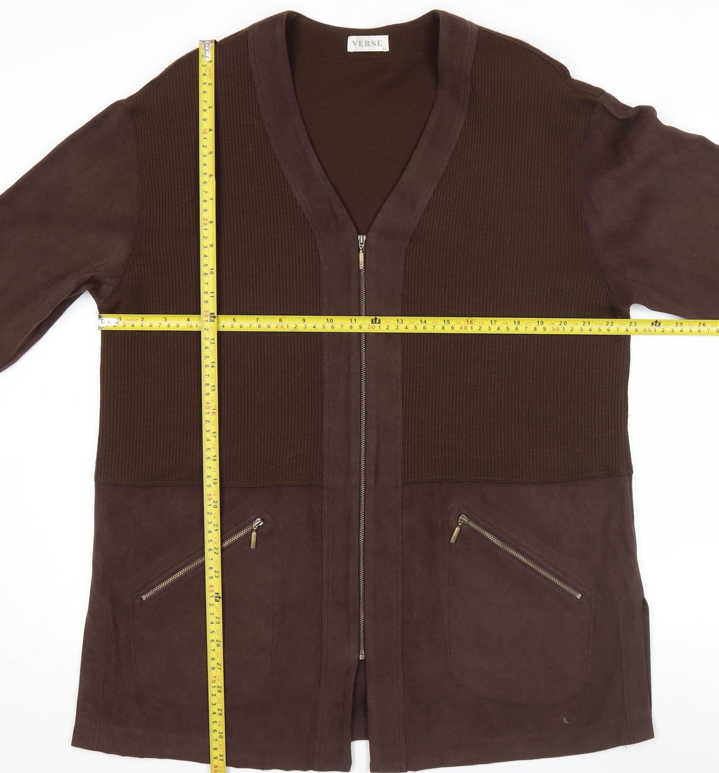 Verse Womens Brown Wool Blend Zip Up Mid-Length Jacket Size 16