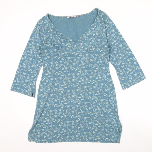 White Stuff Blue Floral Jersey V-Neck Shift Dress Women Size 12