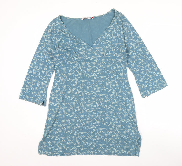 White Stuff Blue Floral Jersey V-Neck Shift Dress Women Size 12