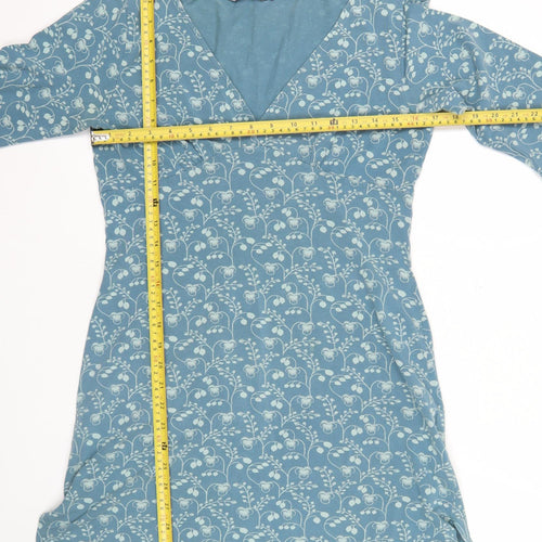 White Stuff Blue Floral Jersey V-Neck Shift Dress Women Size 12