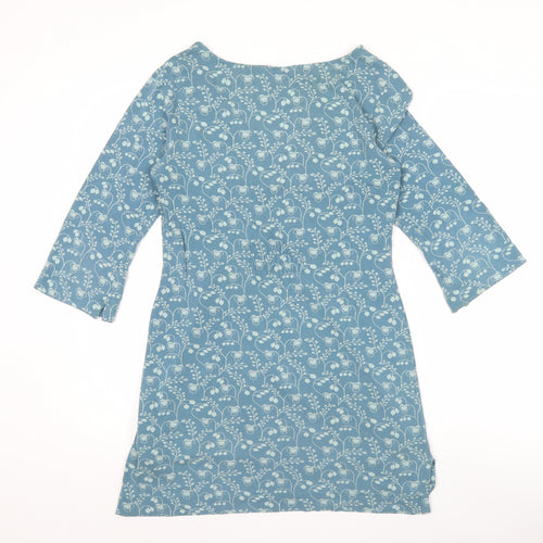 White Stuff Blue Floral Jersey V-Neck Shift Dress Women Size 12
