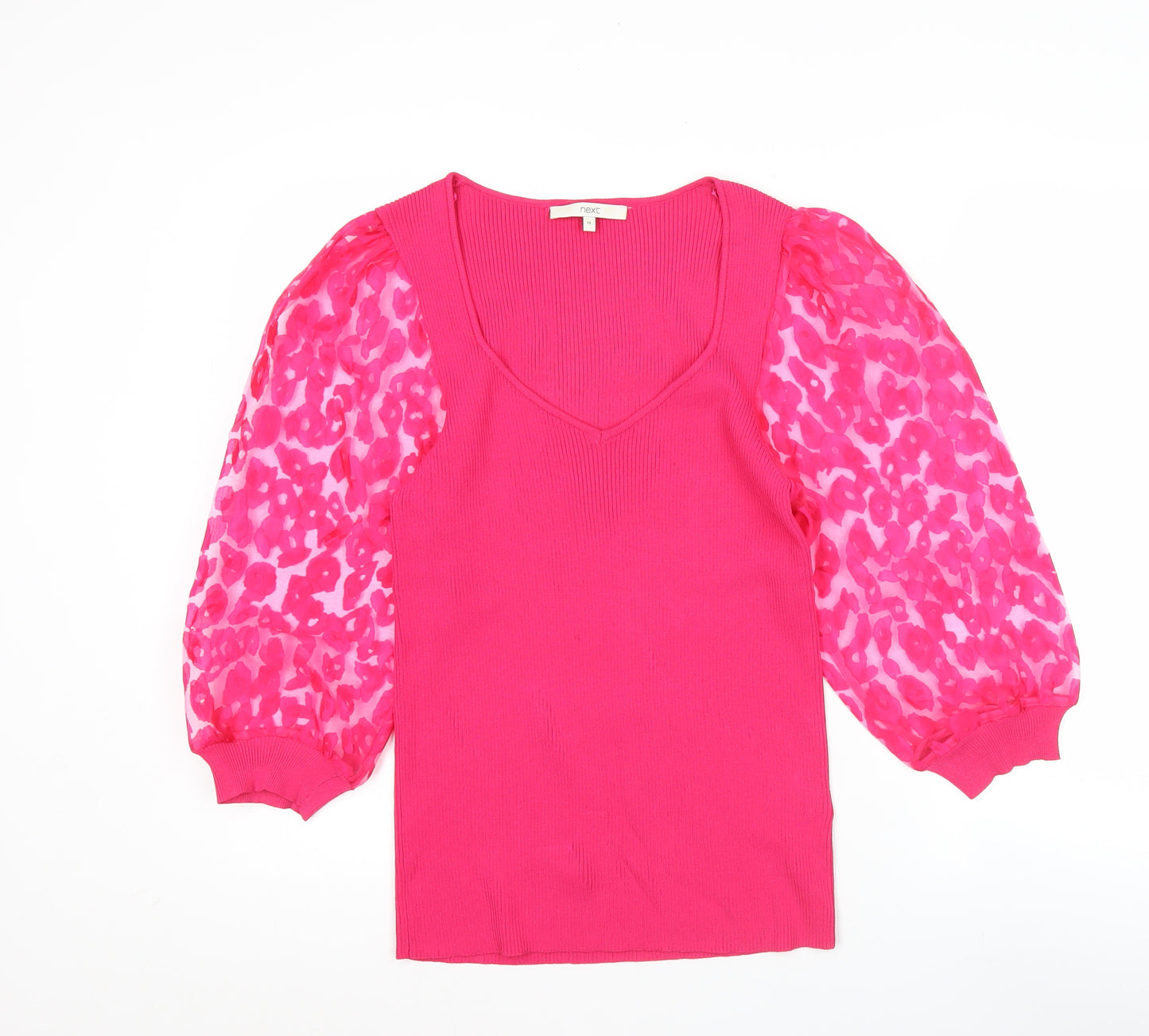 Next Women's Pink Puff Sleeve V-Neck Tunic Blouse Size 14