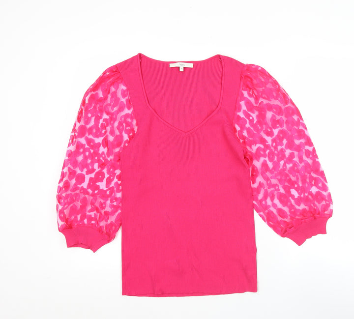 Next Women's Pink Puff Sleeve V-Neck Tunic Blouse Size 14