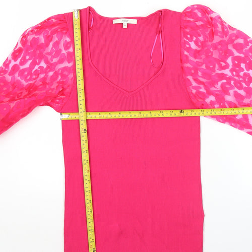 Next Women's Pink Puff Sleeve V-Neck Tunic Blouse Size 14