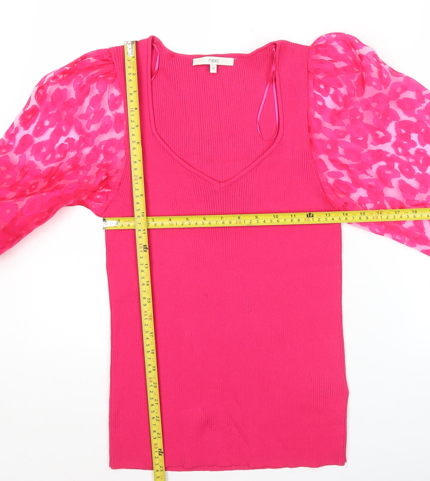 Next Women's Pink Puff Sleeve V-Neck Tunic Blouse Size 14