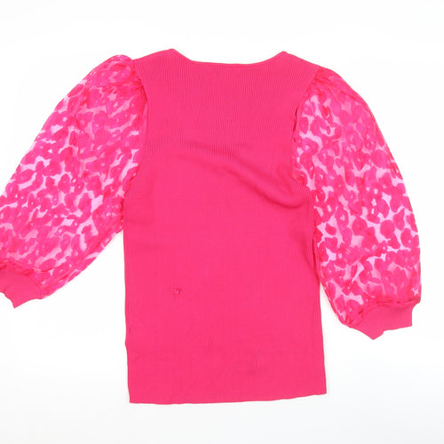 Next Women's Pink Puff Sleeve V-Neck Tunic Blouse Size 14