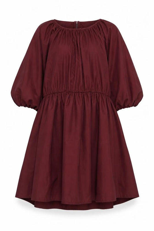Front view of ASOS DESIGN Women's Red A-Line Puff Sleeve Short Dress, size 10