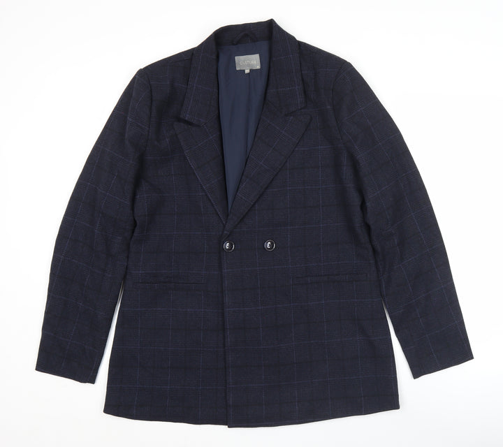Culture Men's Blue Check Double-Breasted Blazer Jacket Size 40 L