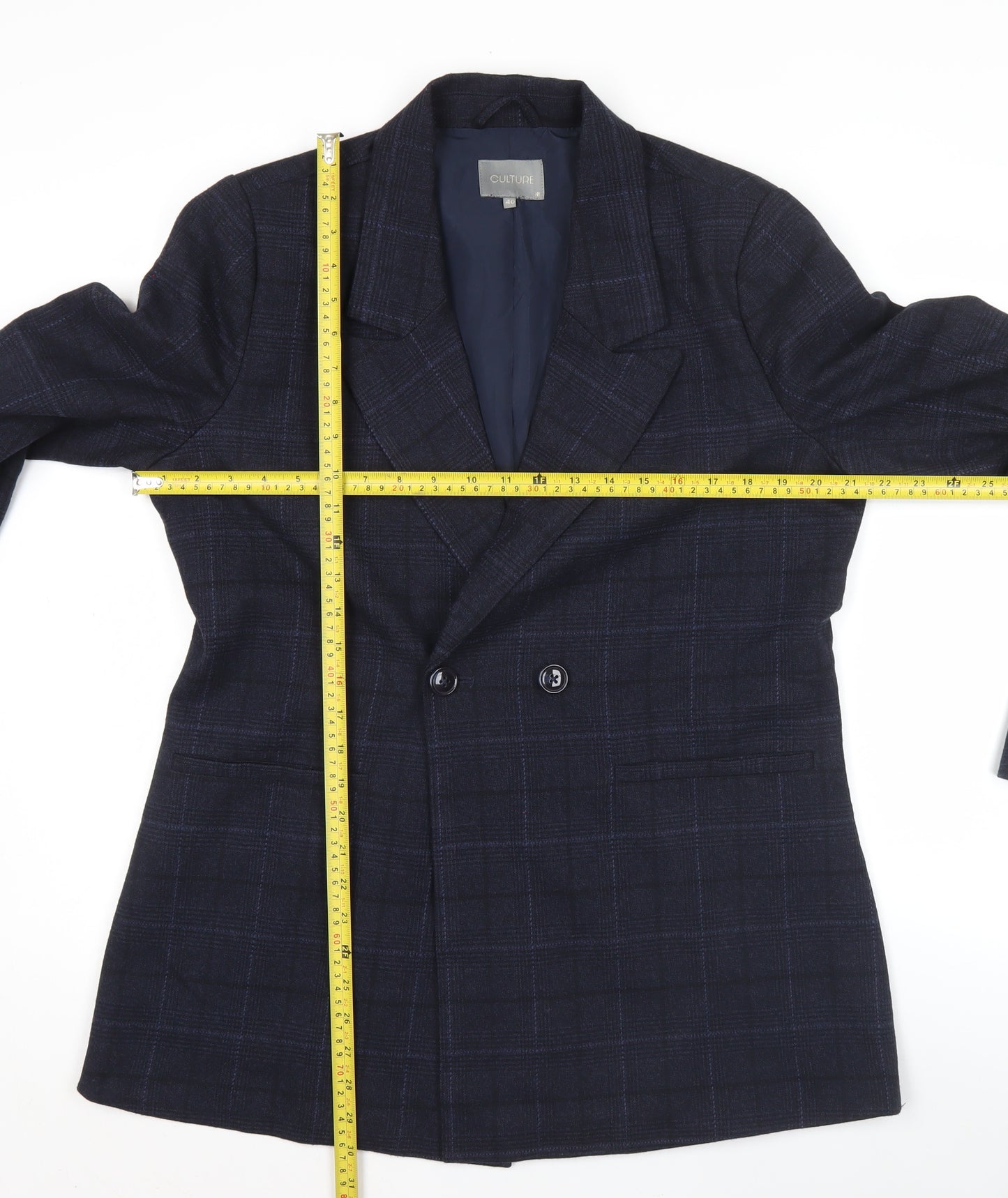 Culture Men's Blue Check Double-Breasted Blazer Jacket Size 40 L