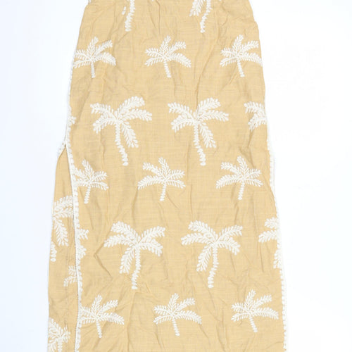 Zara Women Beige Embroidered Linen Blend Knee Length Skirt S