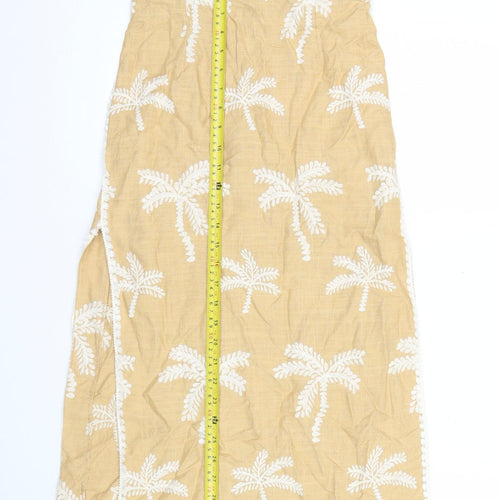 Zara Women Beige Embroidered Linen Blend Knee Length Skirt S