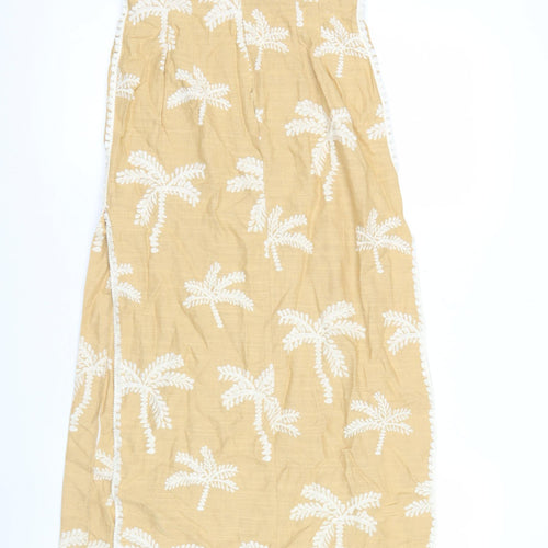 Zara Women Beige Embroidered Linen Blend Knee Length Skirt S