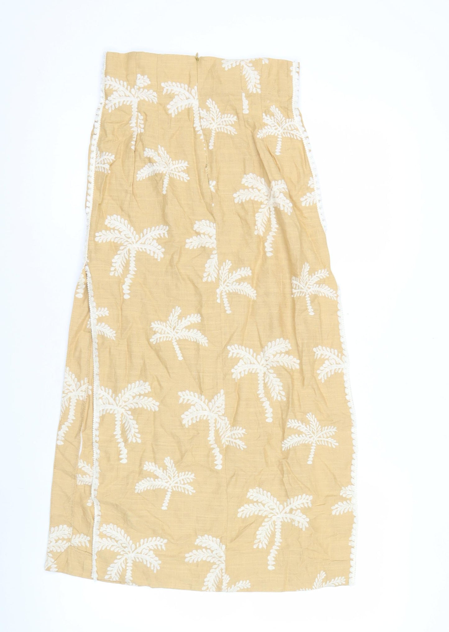 Zara Women Beige Embroidered Linen Blend Knee Length Skirt S