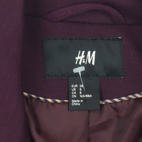 H&M Women's Purple Slim Fit Blazer Jacket UK 10 Workwear Formal