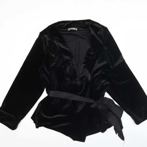 New Look Womens Black Velvet Wrap Blouse Size M Long Sleeve