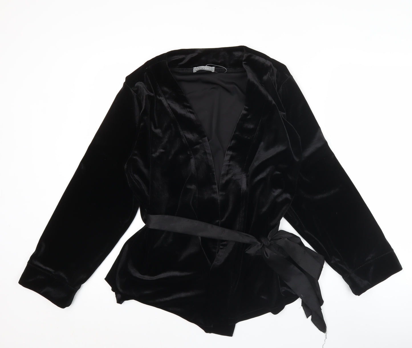 New Look Womens Black Velvet Wrap Blouse Size M Long Sleeve