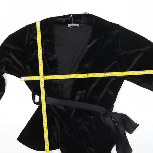 New Look Womens Black Velvet Wrap Blouse Size M Long Sleeve