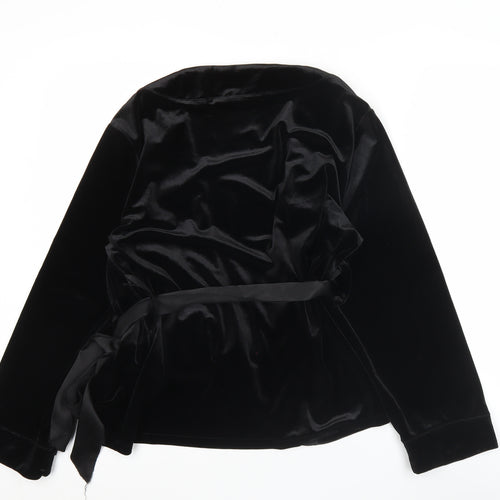 New Look Womens Black Velvet Wrap Blouse Size M Long Sleeve