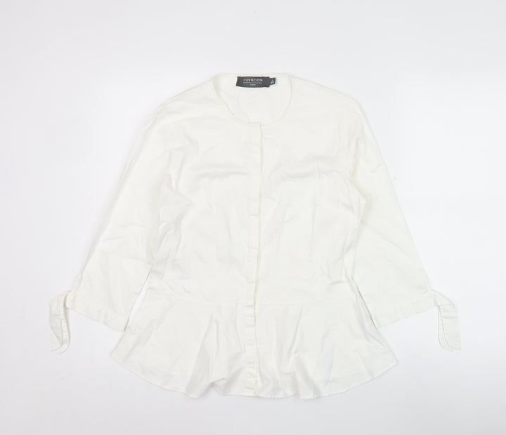 Coercion London Women's White Cotton Tunic Blouse S 3/4 Sleeve
