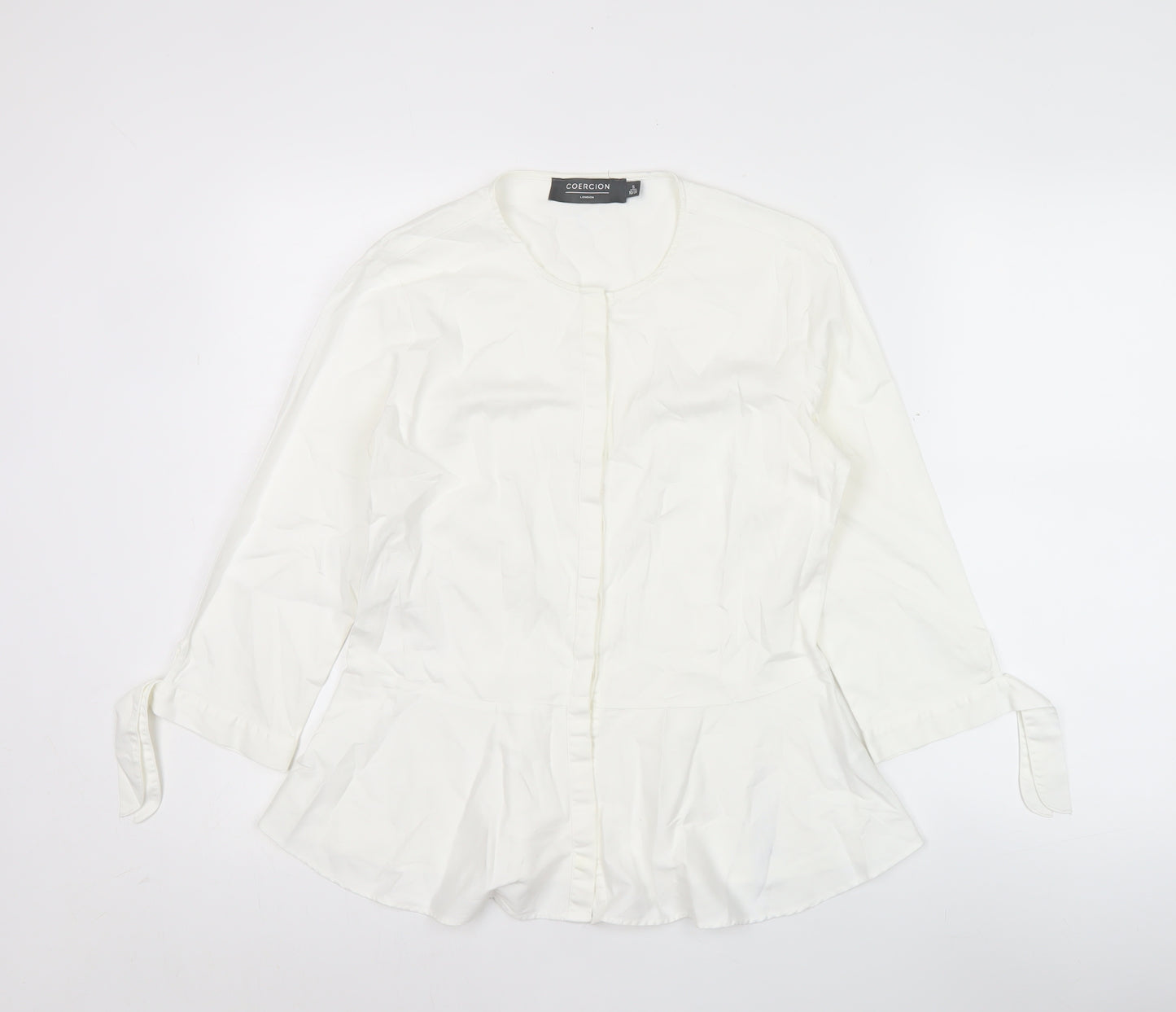 Coercion London Women's White Cotton Tunic Blouse S 3/4 Sleeve