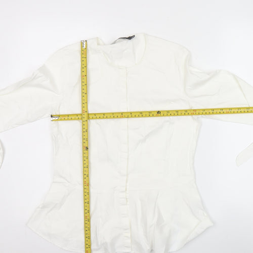 Coercion London Women's White Cotton Tunic Blouse S 3/4 Sleeve