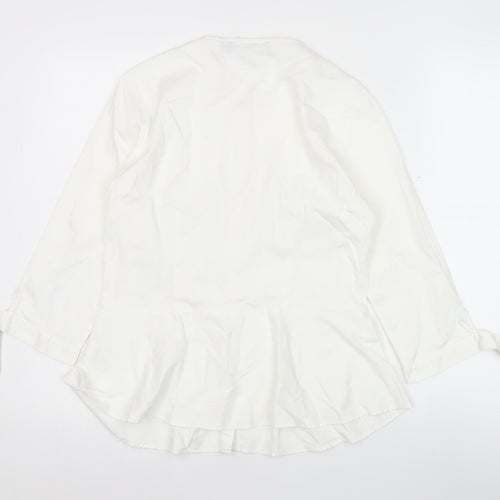 Coercion London Women's White Cotton Tunic Blouse S 3/4 Sleeve