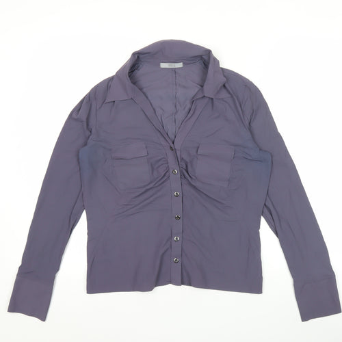 Marks and Spencer Women's Air Force Blue Button-Up Shirt Size 16