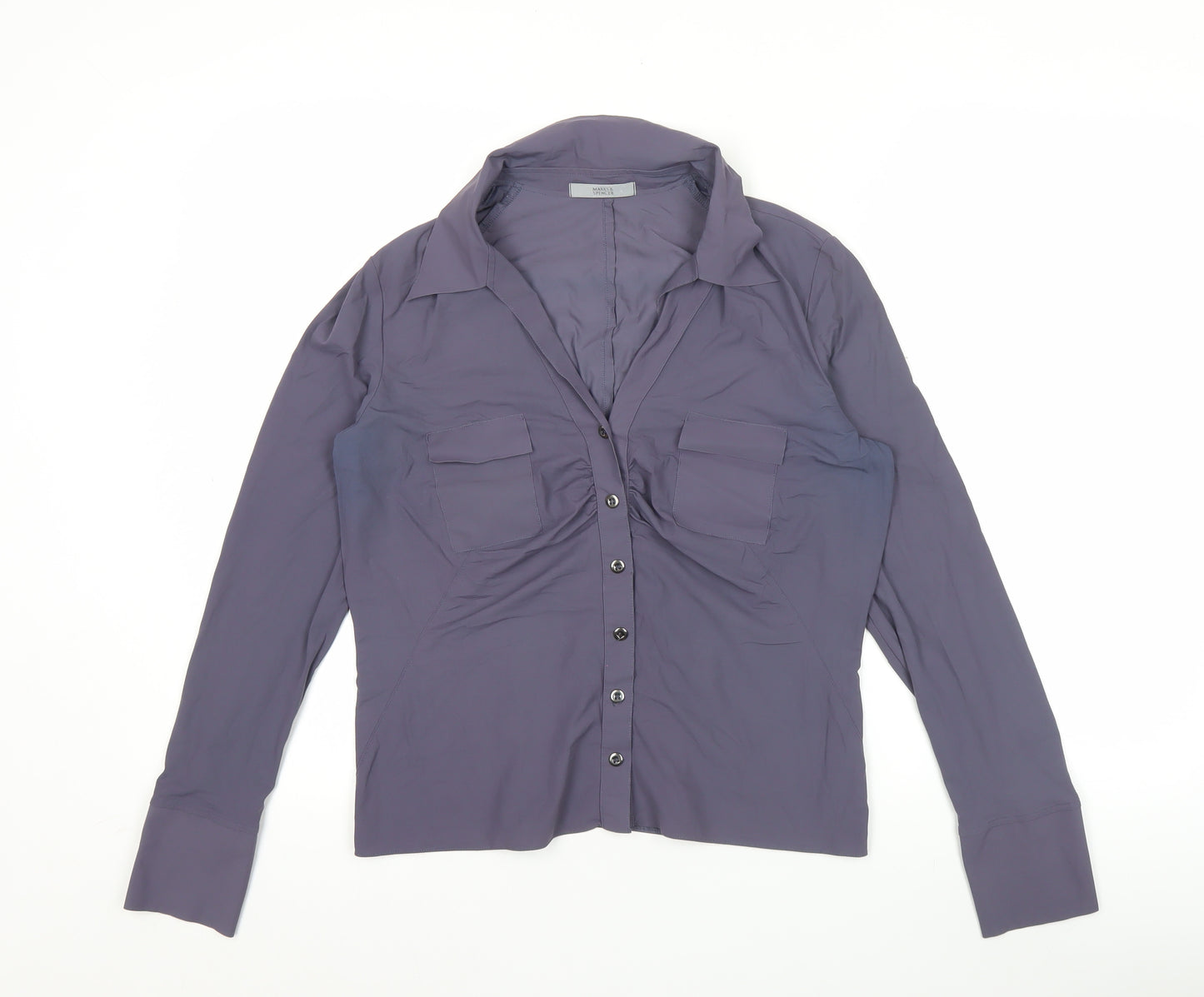 Marks and Spencer Women's Air Force Blue Button-Up Shirt Size 16