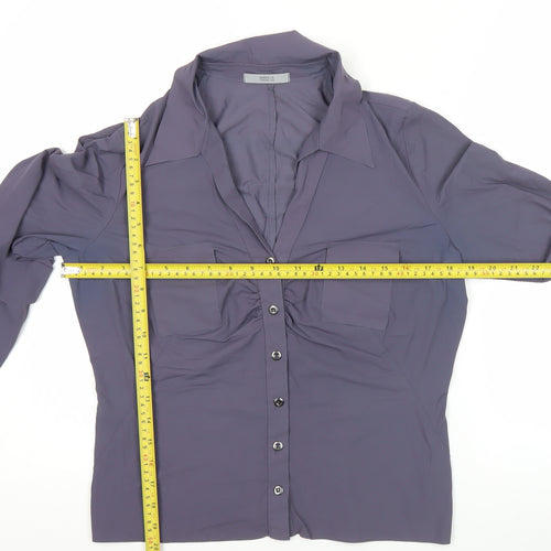 Marks and Spencer Women's Air Force Blue Button-Up Shirt Size 16