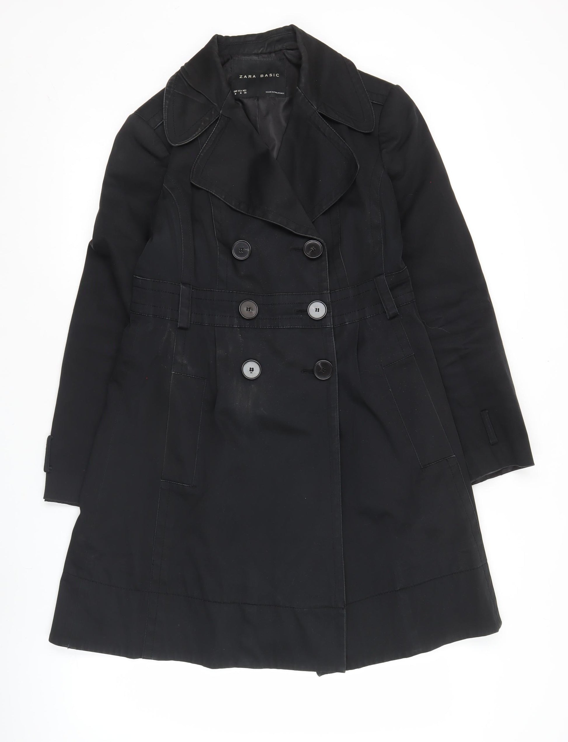 Zara Basic Womens Black Medium Trench Coat Double Breasted – Preworn