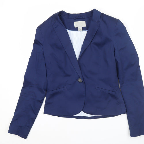 H&M Women Blue Size 10 Slim Fit Single-Breasted Blazer Jacket