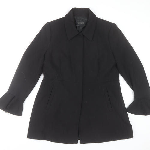 Zara Basic Women’s Black Ruffle Sleeve Mid-Length Coat Size 16