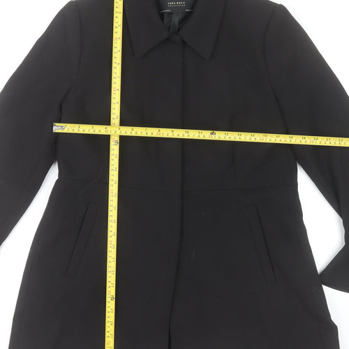 Zara Basic Women’s Black Ruffle Sleeve Mid-Length Coat Size 16