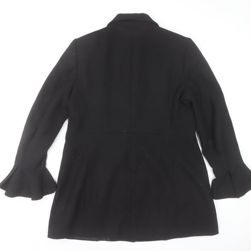 Zara Basic Women’s Black Ruffle Sleeve Mid-Length Coat Size 16